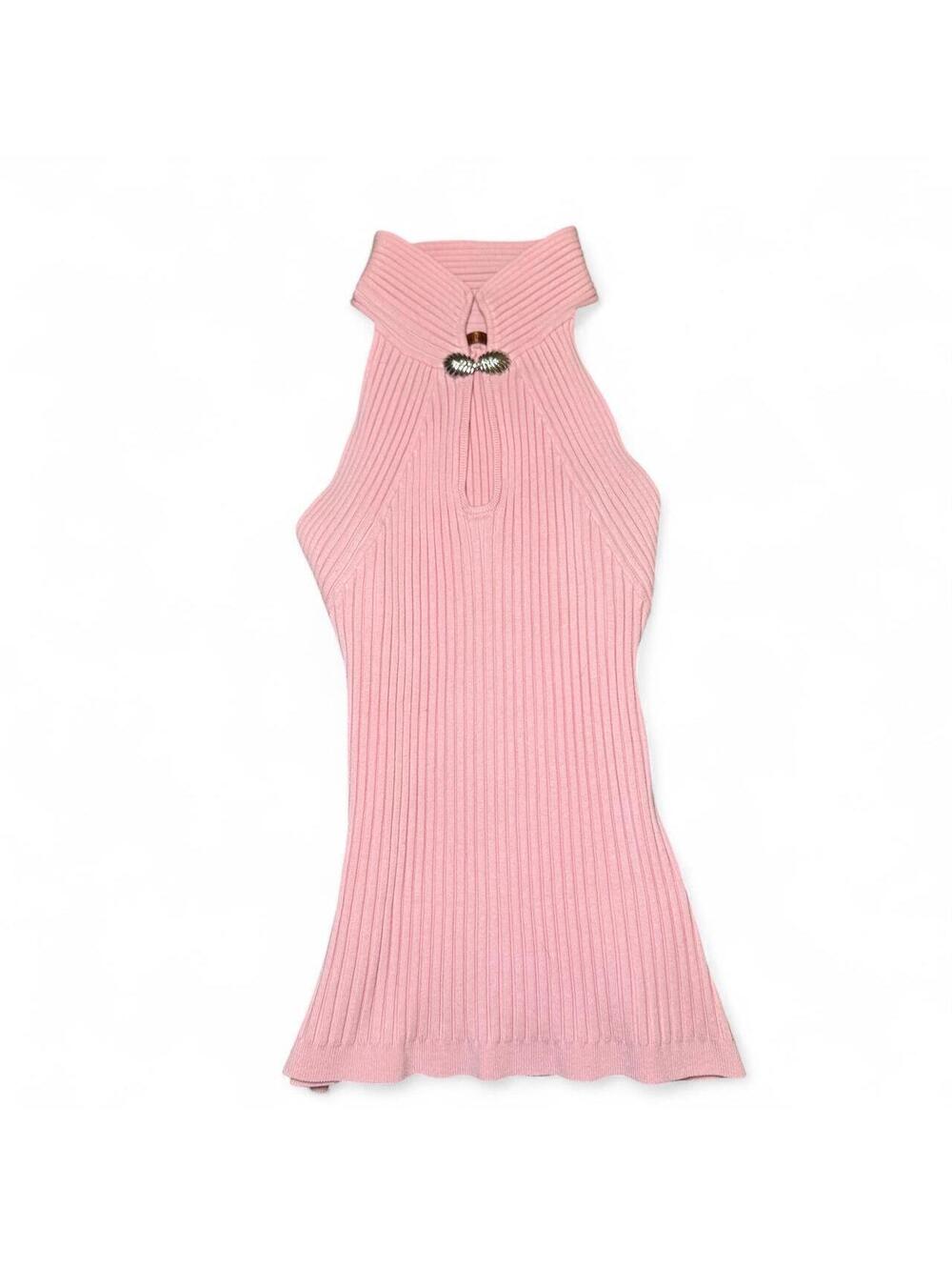 Vintage Beldini pink ribbed knit halter top